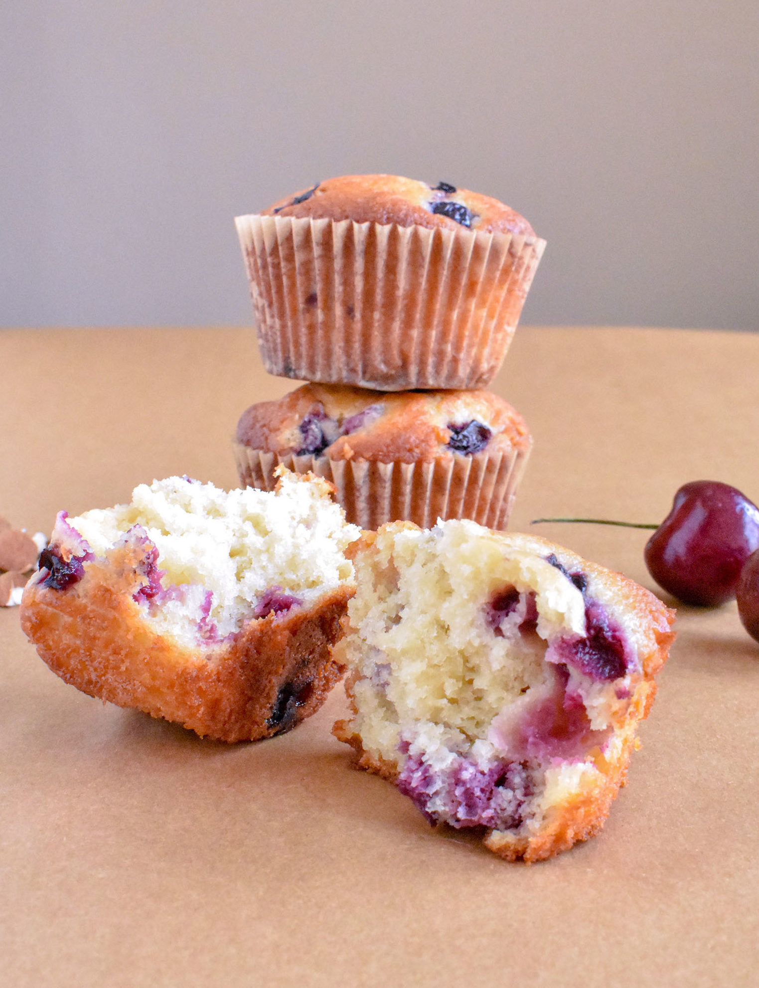 Cherry Almond Muffins stacked