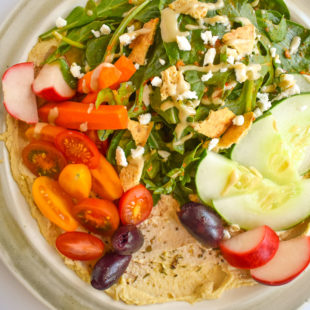 Hummus for Dinner. Plate with hummus and veggies.