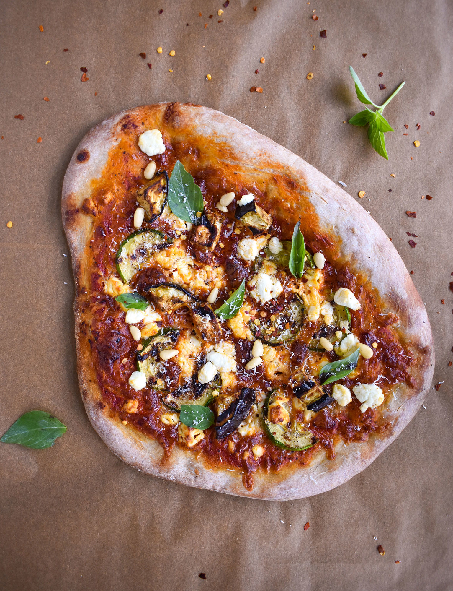Pizza with grilled eggplant and zucchini- 3 Summer ingredients and 3 meals