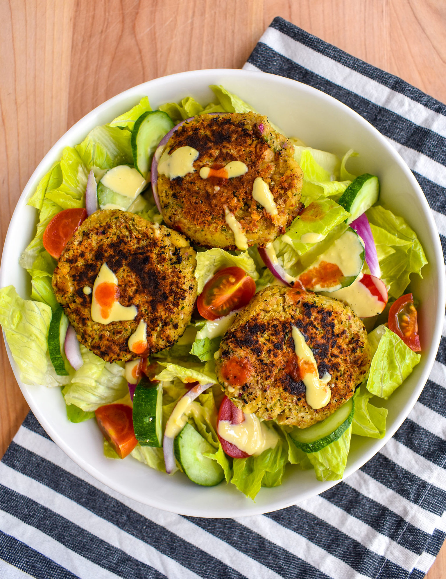 Falafel Salad with Brooklyn Grange Hot Sauce