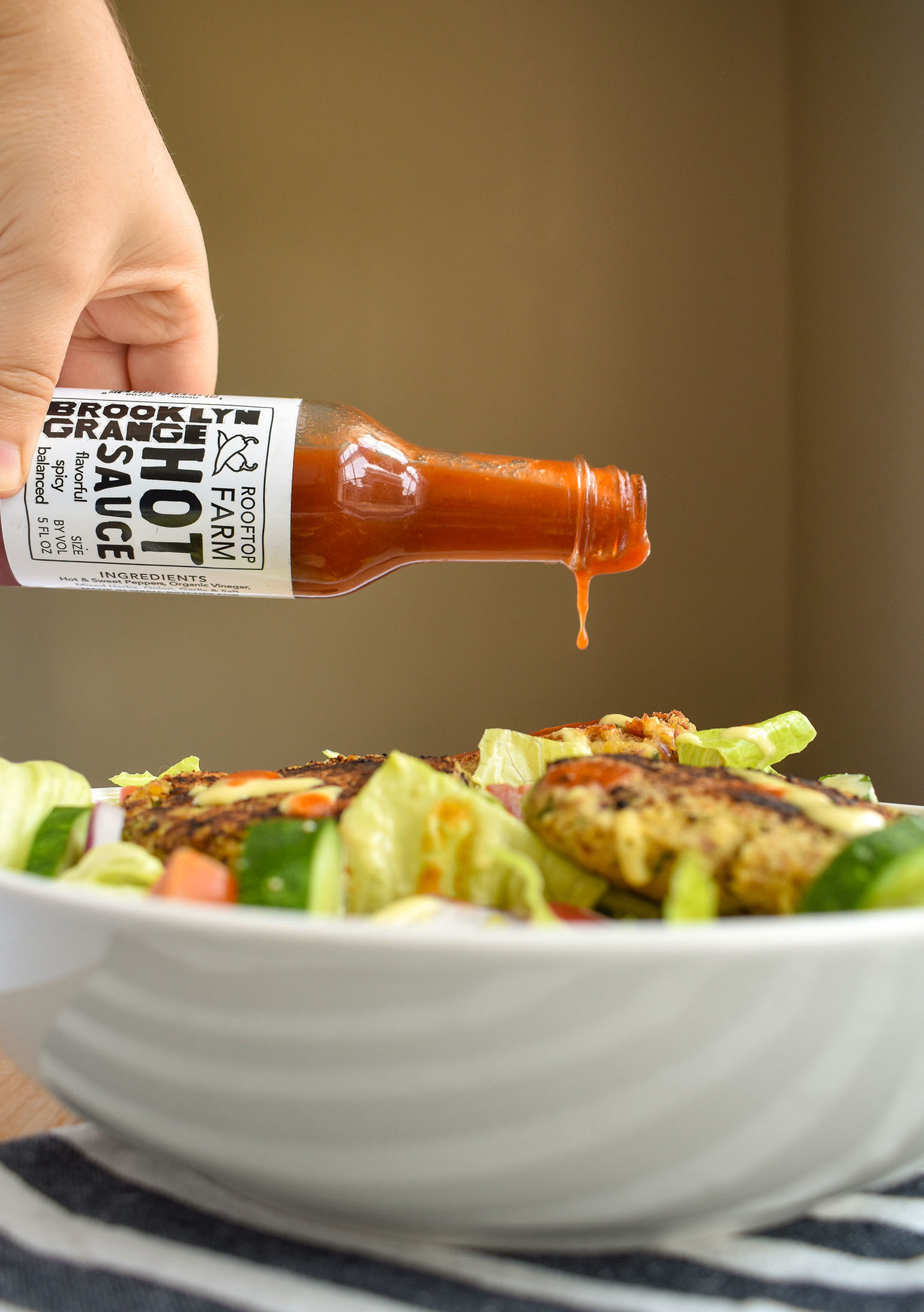 Falafel Salad with Brooklyn Grange Hot Sauce