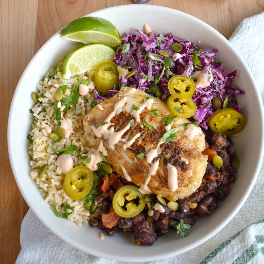 Fish taco bowls with slaw