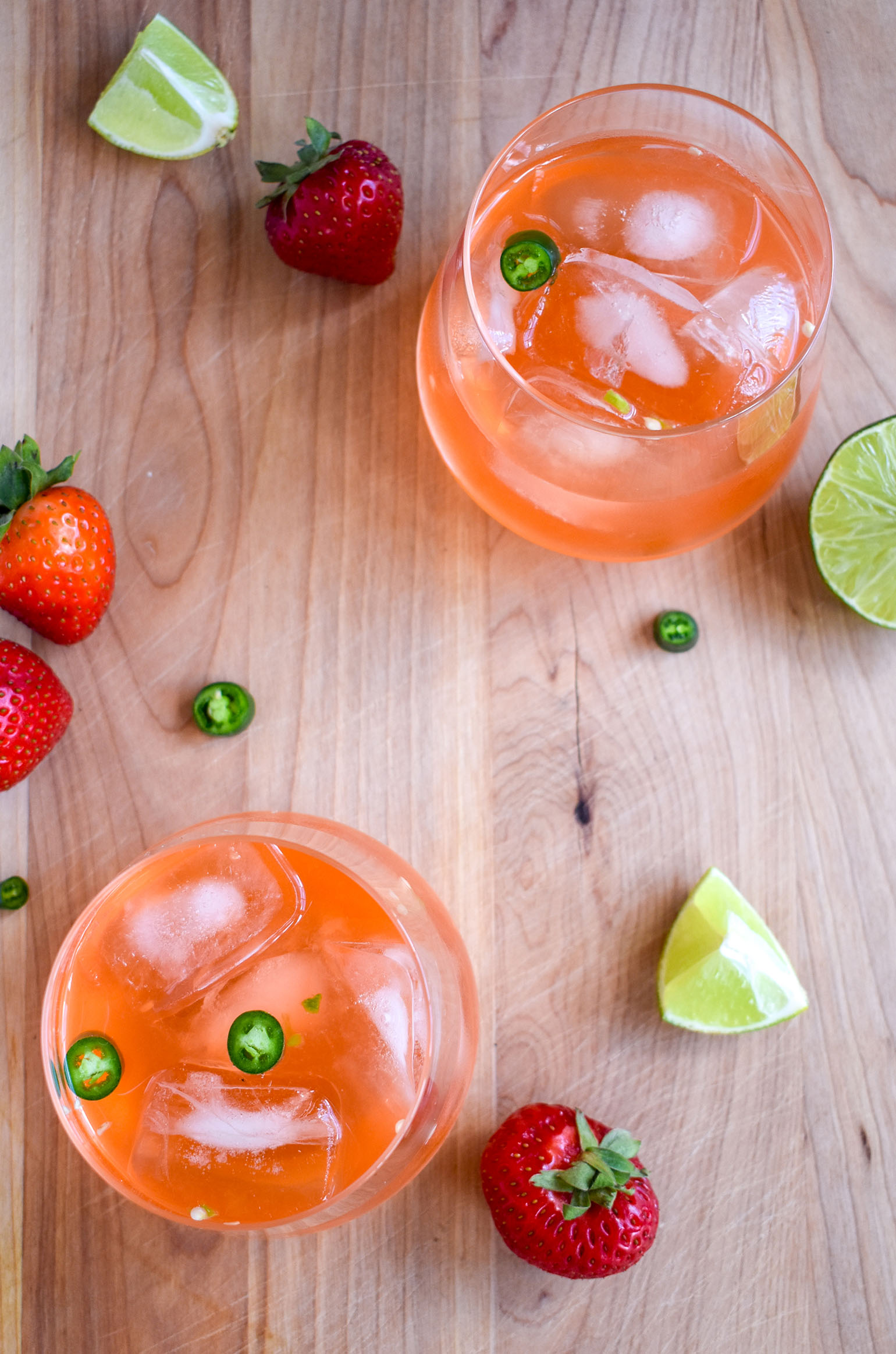 Strawberry lime gin cocktail with fruit