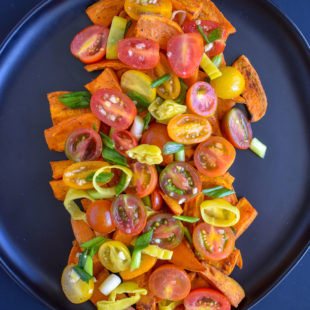 Savory Roasted Sweet Potatoes and Cherry Tomatoes