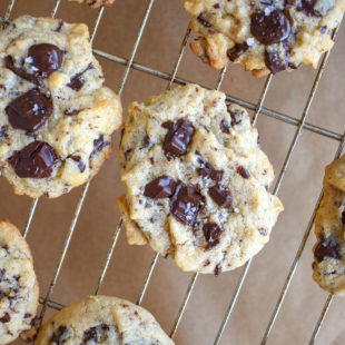 Tahini Chocolate Chunk Cookies on Cooling Rack