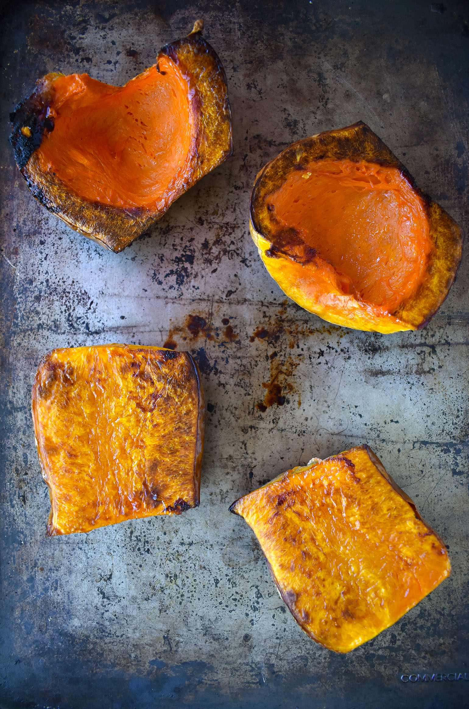 Roasted Butternut Squash on pan- Butternut Thai Red Curry with Vegetables