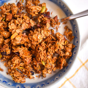 Crunchy honey almond granola in bowl